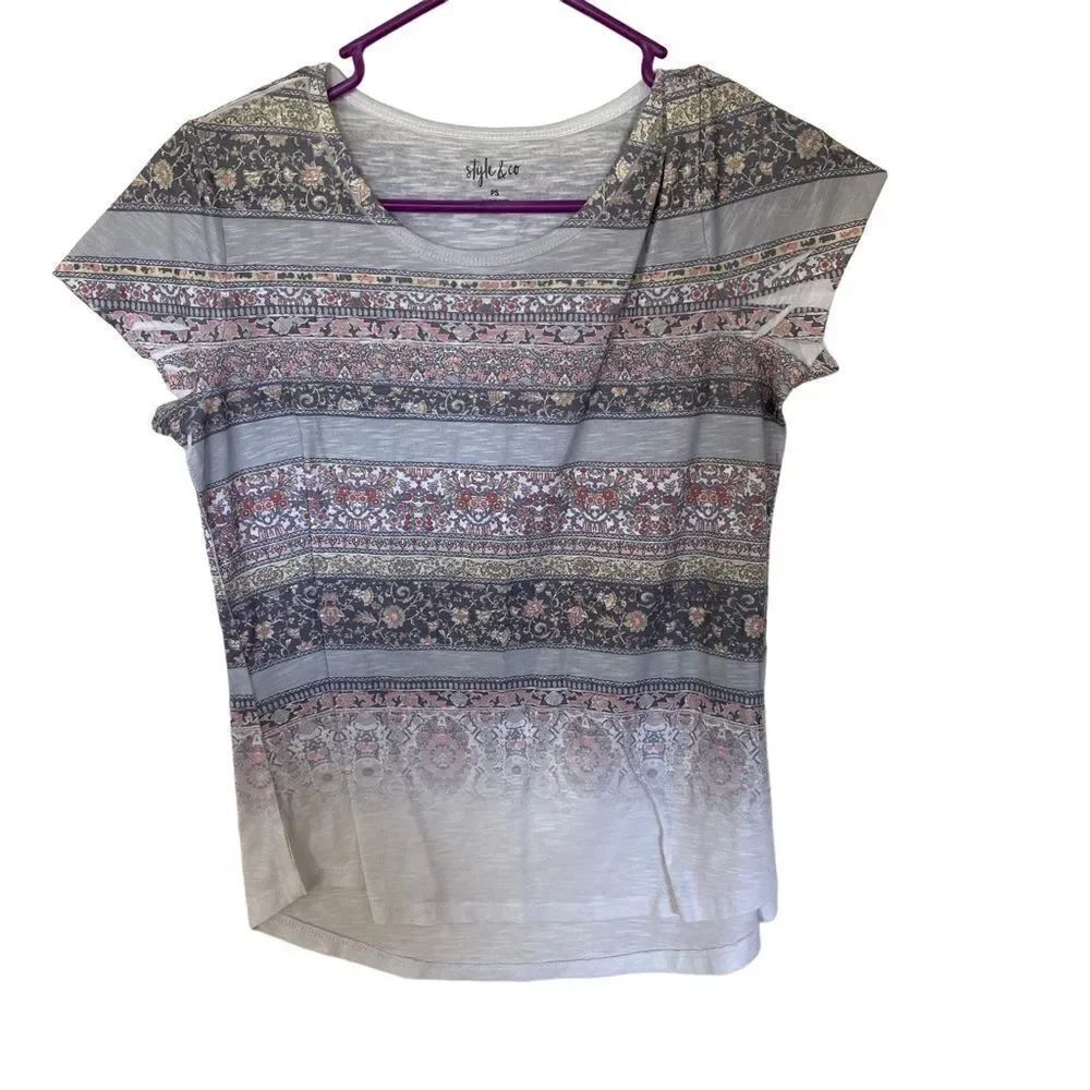 Style & Co Petite Small Short sleeve crew neck blouse